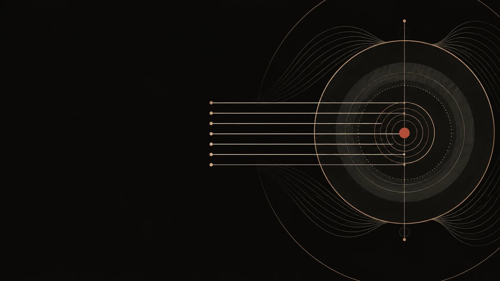 Seven string lines converging on a pitch circle